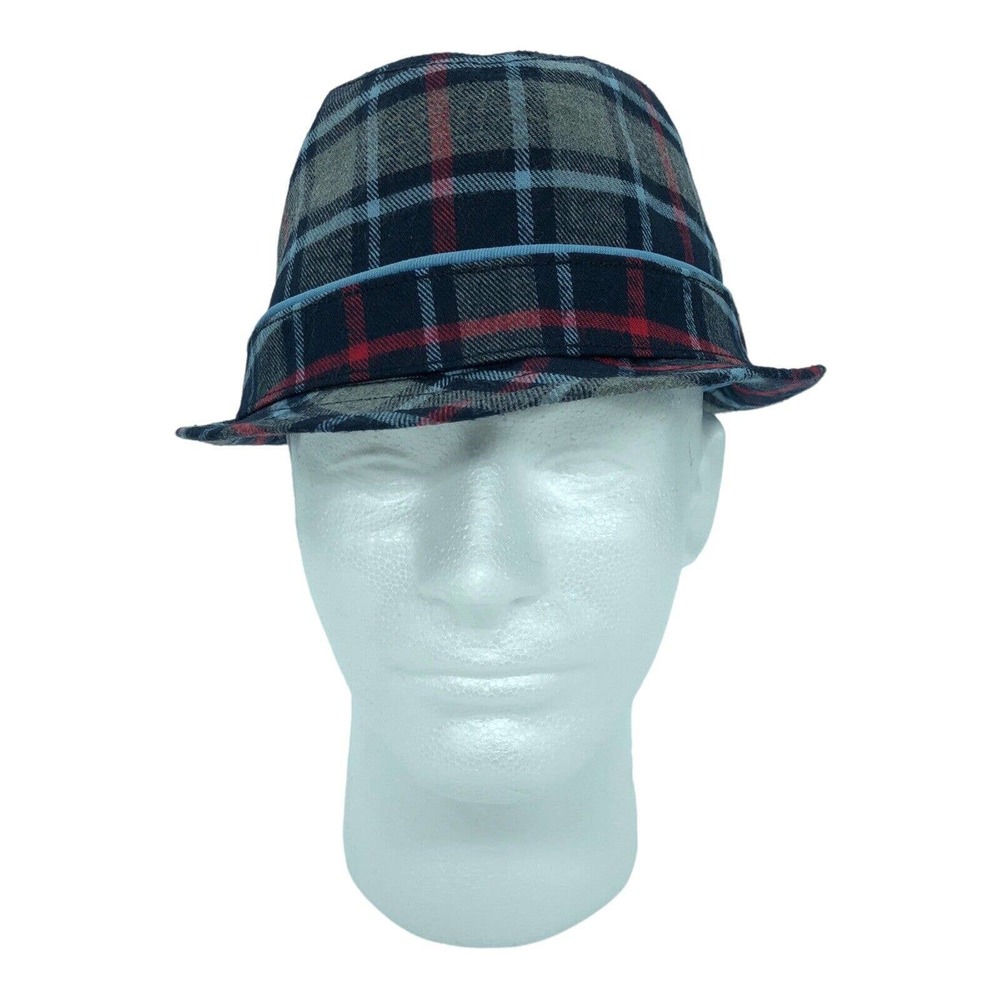 Ben Sherman Fedora Trilby Hat Blue Checkered Cotton Size L/XL British Greats